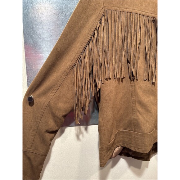 JouJou Faux Suede Leather Fringe Asymmetrical Zip Motorcycle Jacket Size Large - Picture 10 of 16